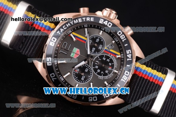 Tag Heuer Formula 1. James Hunt Miyota Quartz Rose Gold Case with Grey Dial Stick/Arabic Numeral Markers and Black Nylon Strap - Click Image to Close